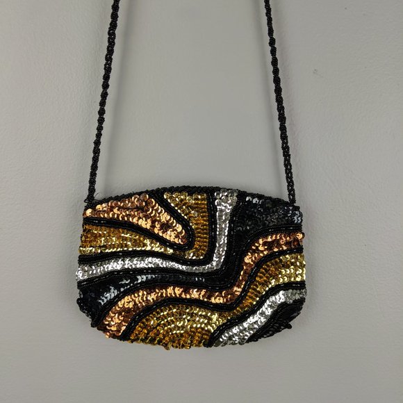 Vintage Small Metallic Sequin Beaded Crossbody Bag - Picture 2 of 6